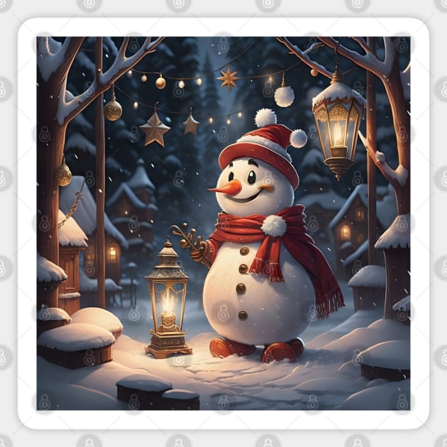 Snowman at christmas camp Sticker by Virshan